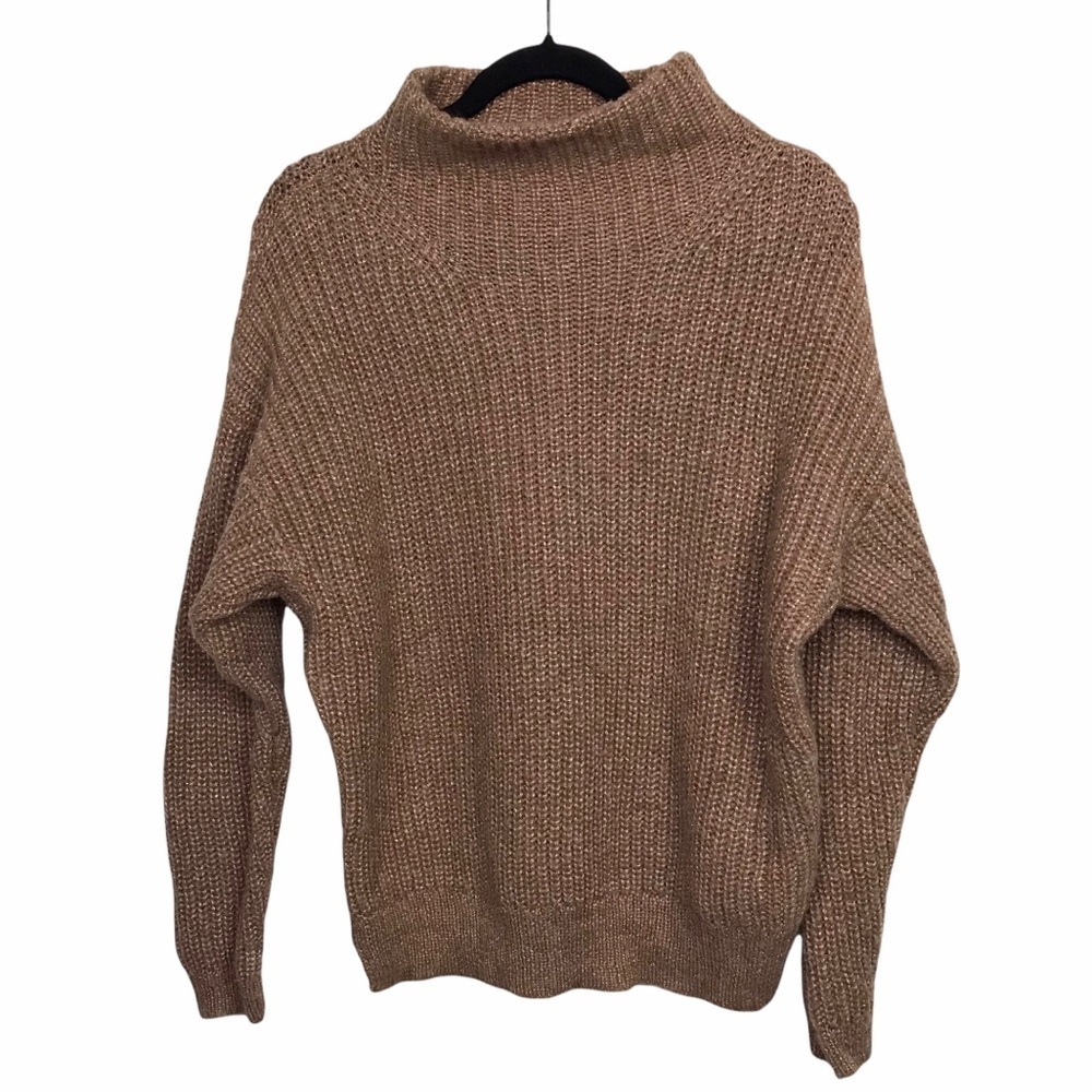 Apt 9 Tan Metallic Funnel Neck Knit Sweater